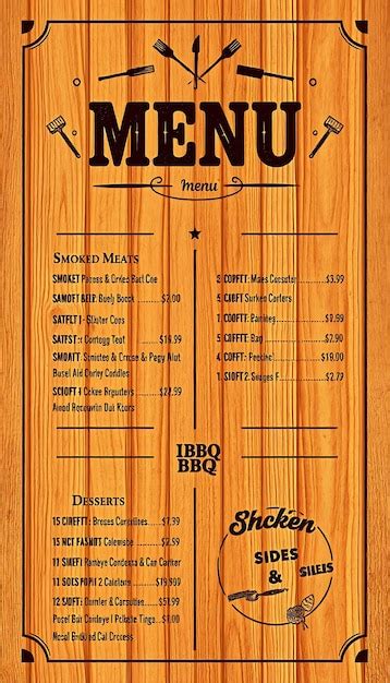 Rustic Bbq Menu Featuring Wood Grain Textures And Earthy Tones Sections