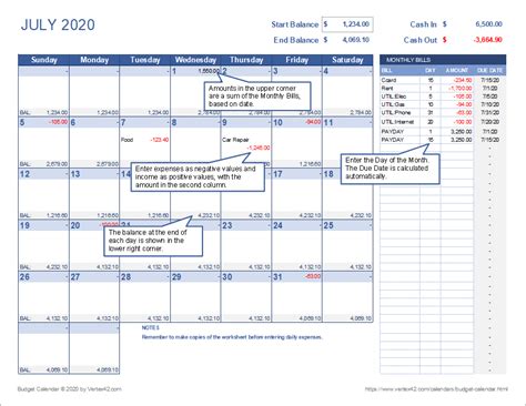 Bill calendar template database