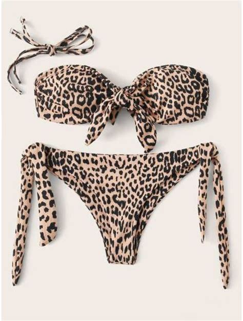 Buy Leopard Knot Bandeau With Tie Side Bikini Online Topofstyle
