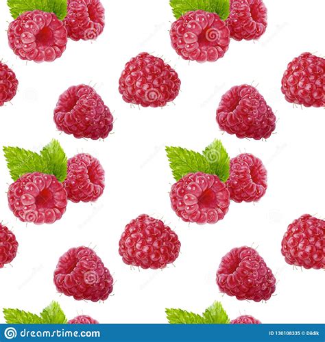 Raspberry Seamless Pattern Watercolor Illustration Isolated On White