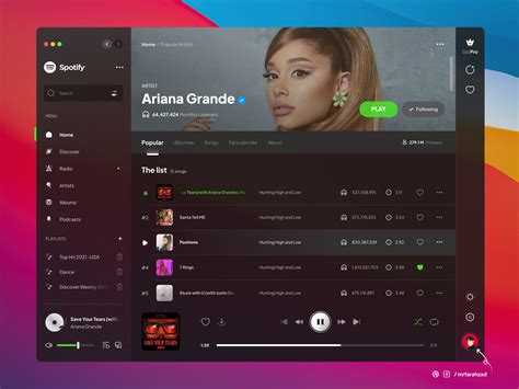 Spotify Redesign Dark Version 🎸🤘 By Mohammad Reza Farahzad For Oniex