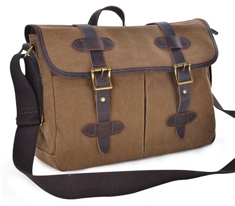 Gootium Vintage Canvas Genuine Leather Messenger Bag Cross Body