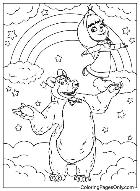 Masha And The Bear Play Together Free Printable Coloring Pages