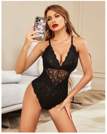Avidlove Women Snap Crotch Lingerie Sexy Lace Bodysuit Deep V Teddy One Piece Lace Babydoll At