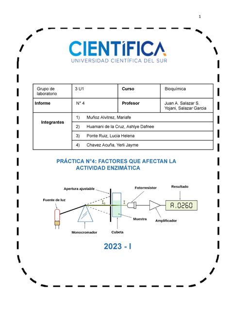 Informes N Bioquimica Grupo De Laboratorio U Curso Bioqu Mica