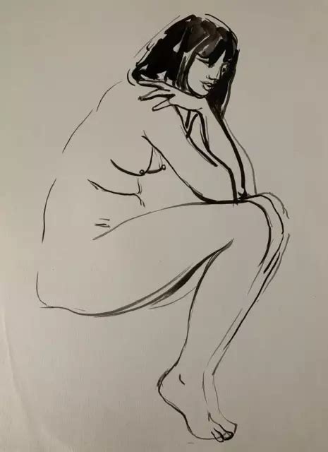 TRÈS BEAU DESSIN Nu Féminin Nude Drawing Ink Encre Ecole de Paris 1960