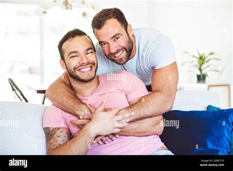 Portrait Of A Cute Male Gay Couple At Home Stock Photo Alamy