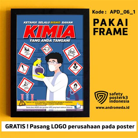 Jual Safety Poster K3 Apd Limbah Kimia Laboratorium Frame 30x21cm