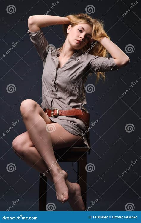 Attractive Blond Girl Sits On Chair Stock Photo Image Of Naked Attractive 14386842