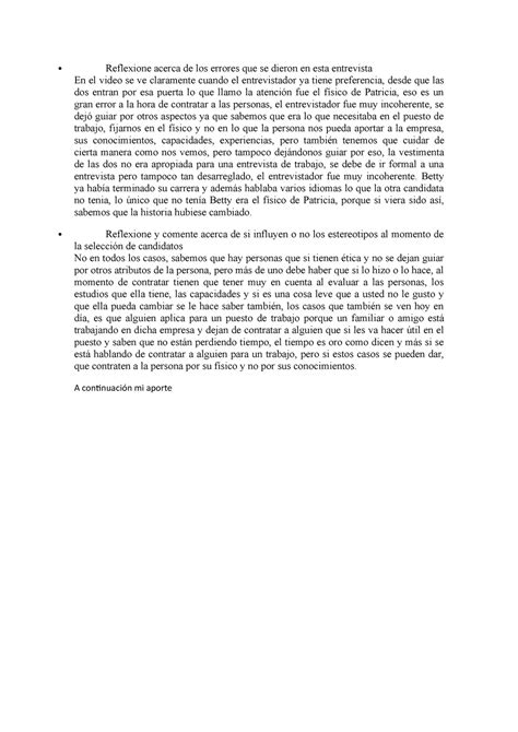 Reflexione acerca de los errores que se dieron en esta entrevista