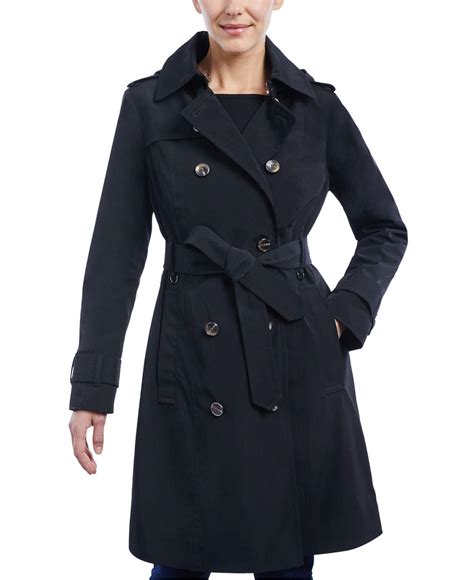 London Fog Petite Hooded Double Breasted Trench Coat In Black Lyst