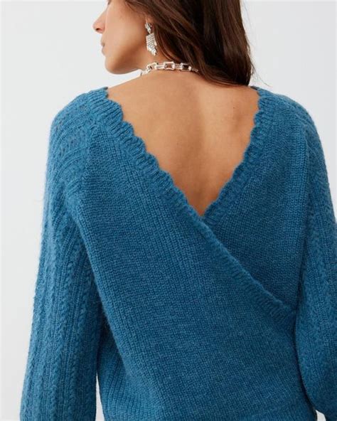 Oliver Bonas Wrap Back Teal Knitted Top In Blue Lyst