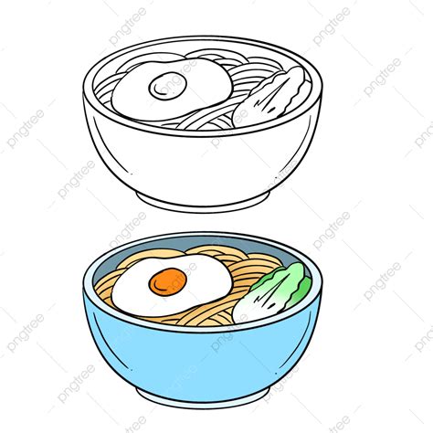 รูปต้นฉบับมือวาดระบายสีง่ายจังหวะเด็กการ์ตูนไข่ก๋วยเตี๋ยว Png เป็น