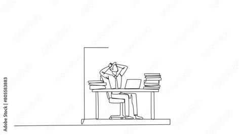 Self Drawing Animation Single One Line Drawing Businessman Trapped In