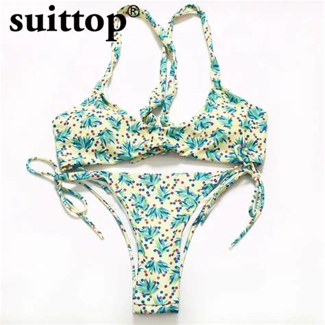 Suittop Bikini 2017 Summer Printed Maillot De Bain Padded Top Thong