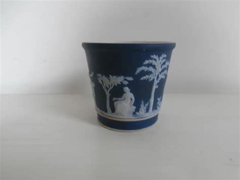 Antique Vintage Wedgwood Jasperware Dark Blue And White Small Planter