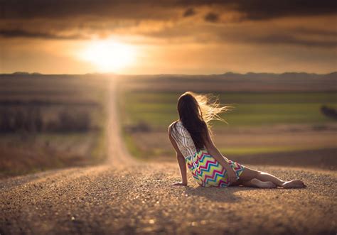 Wallpaper Sunlight Women Depth Of Field Sunset Sea Sand