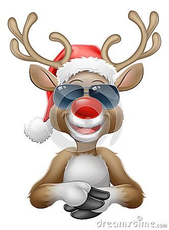 Christmas Reindeer Santa Hat Sunglasses Cartoon CartoonDealer