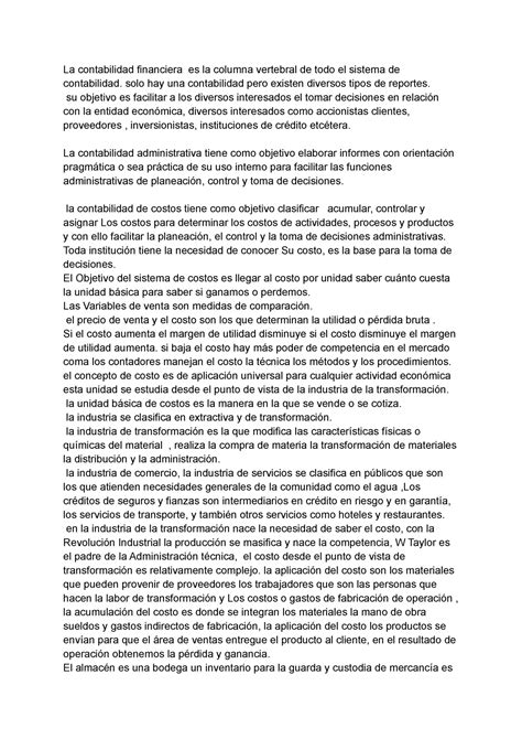 Costos Apuntes La Contabilidad Financiera Es La Columna Vertebral De