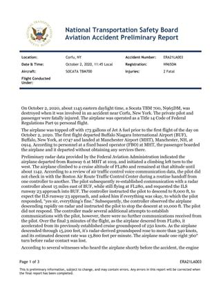 NTSB report on deadly plane crash near Corfu, NY | PDF