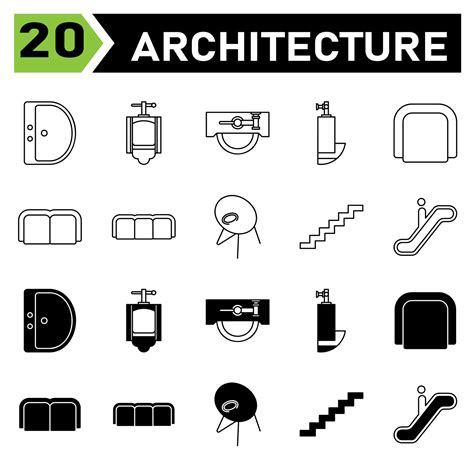 Architecture Symbol Icon Set Include Pad Footing Structure Stepped