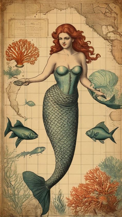 Vintage Map Under The Sea Mermaid Free Stock Photo Public Domain Pictures