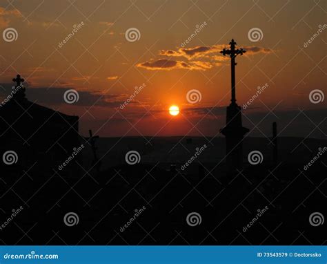 Sunset Over The Cemetery Stock Image Image Of Composition 73543579