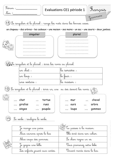 Evaluation Ce1 Ce1 Exercice Francais Ce1