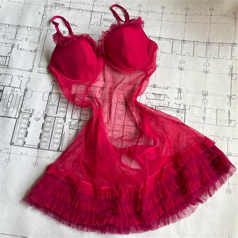 Y K Hot Pink Tulle Mesh Babydoll By Victorias Secret Etsy