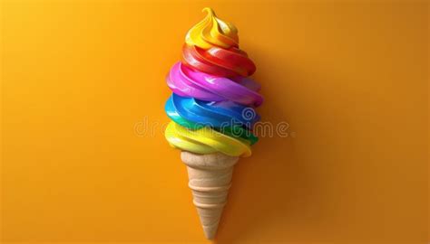 Colorful Rainbow Swirl Ice Cream Cone Against A Vibrant Orange