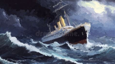Painting of a Cruise Ship Facing a Storm at Sea Stock Illustration ...