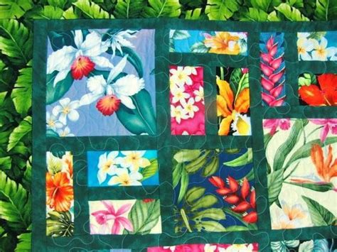 Hawaiian Throw Quilt Scrappy Floral Patchwork Tropical Flowers Hawaii Home Decor Orchids