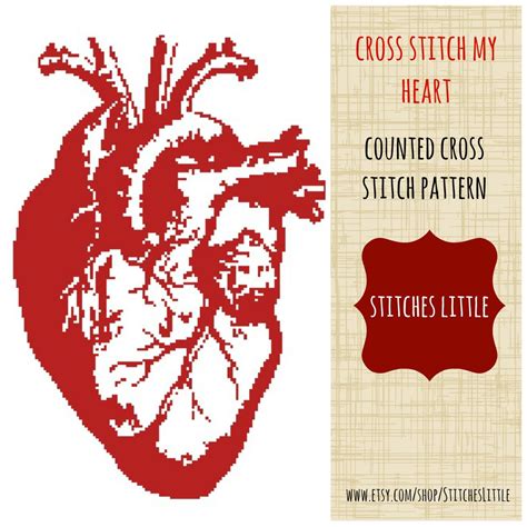 Anatomical Heart Cross Stitch Pattern Modern Cross Stitch