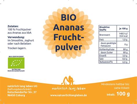 natürlich lang leben BIO Ananas Fruchtpulver 100 g Shop Apotheke