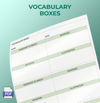vocabulary boxes worksheet  filled page tpt