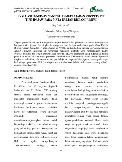 Evaluasi Model Pembelajaran Jigsaw | PDF