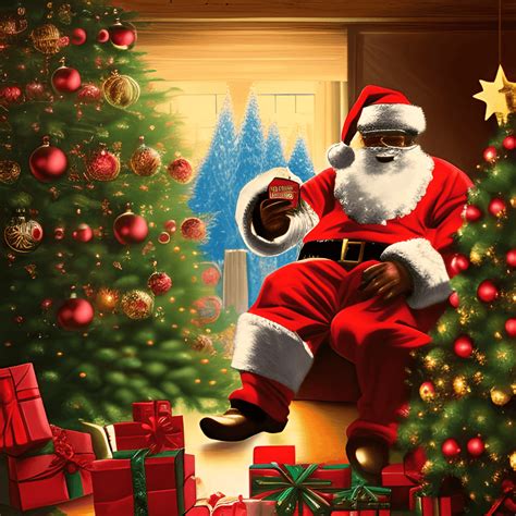 African American Santa Leaving Presents Under Christmas Tree Creative