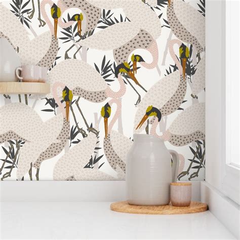 HERON WHITE Wallpaper | Spoonflower