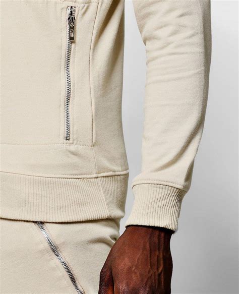 Skinny Fit Hooded Zip Detail Tracksuit Khaki