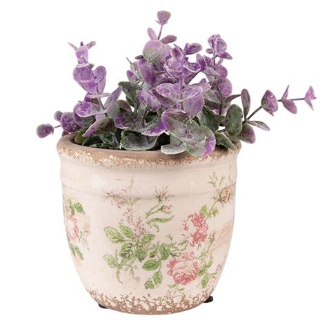 Clayre Eef Bloempot Ø 12x11 cm Roze Beige Keramiek Bloemen