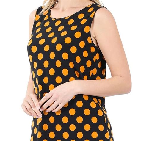 Zenana Outfitters Tops Polka Dot Sleeveless Side Slit Top Blkgolden