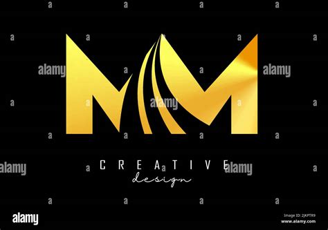 Creative Golden Letter Mm M Logo With Leading Lines And Road Concept