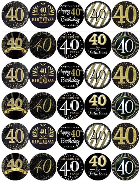 30 40th Birthday Black And Gold Cupcake Toppers Edible Wafer Paper