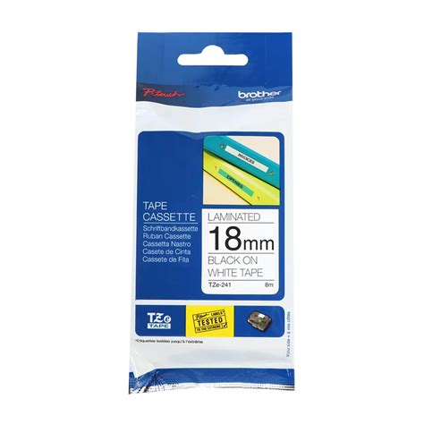 Brother p-touch laminated labelling tape black on white 18mm x 8m TZE ...