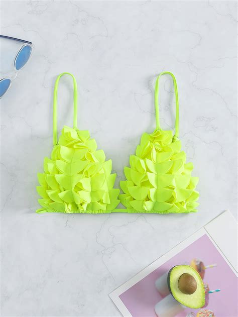 Shein Swim Sxy Neon Lime Appliques Bikini Top Shein Usa