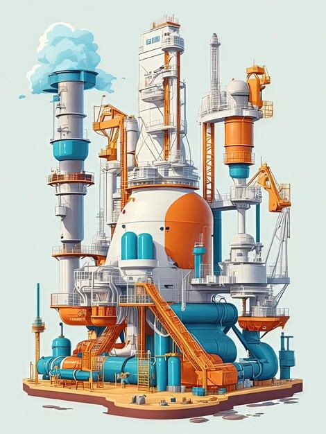 Un gráfico de una gran planta industrial con objetos de color naranja y