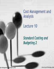 CMA Lecture 10 Standard Costing And Budgeting 2 Student Version Pdf