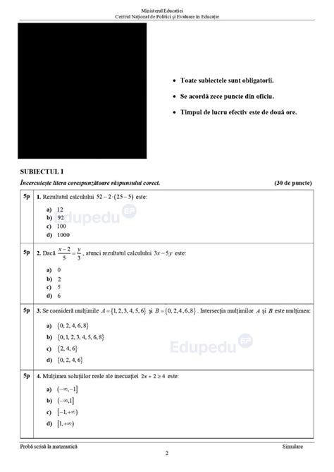 Subiecte Matematică Simulare Evaluarea Națională Clasa A Viii A 2024