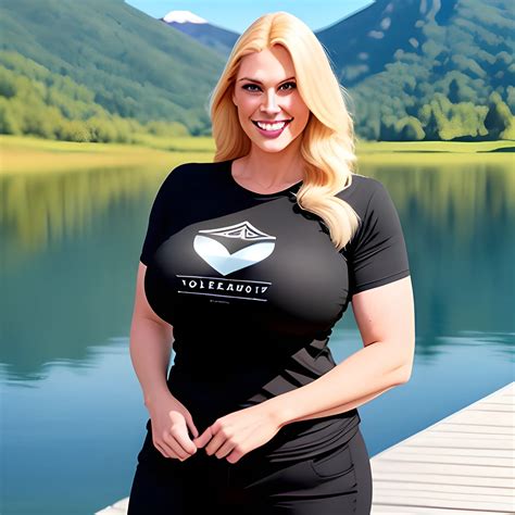 Beautiful Huge Voluptuous 8ft Tall Muscular Blonde Gently Smiling Teenage Girl In Black T Shirt
