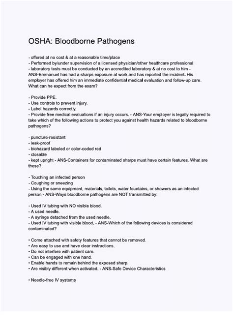 OSHA; Bloodborne Pathogens Questions with 100% Correct Answers